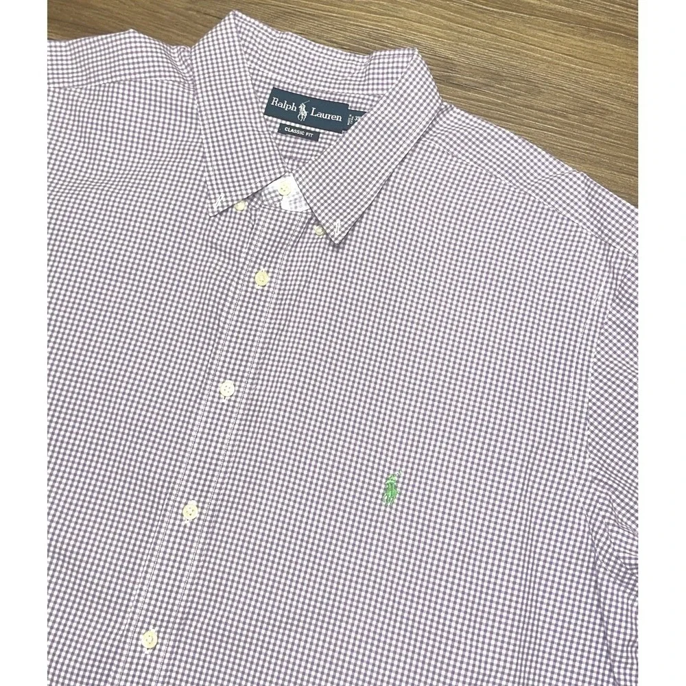 Vintage Polo Ralph Lauren Men's Short Sleeve Purple Gingham Check Shirt Sz 3XB